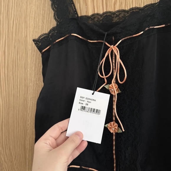 ROUJE TOP CAMI BRAND NEW WITH TAGS SUMMER LACE ROSE SILK BLACK PINK UK10 M EU38 - Picture 2 of 11